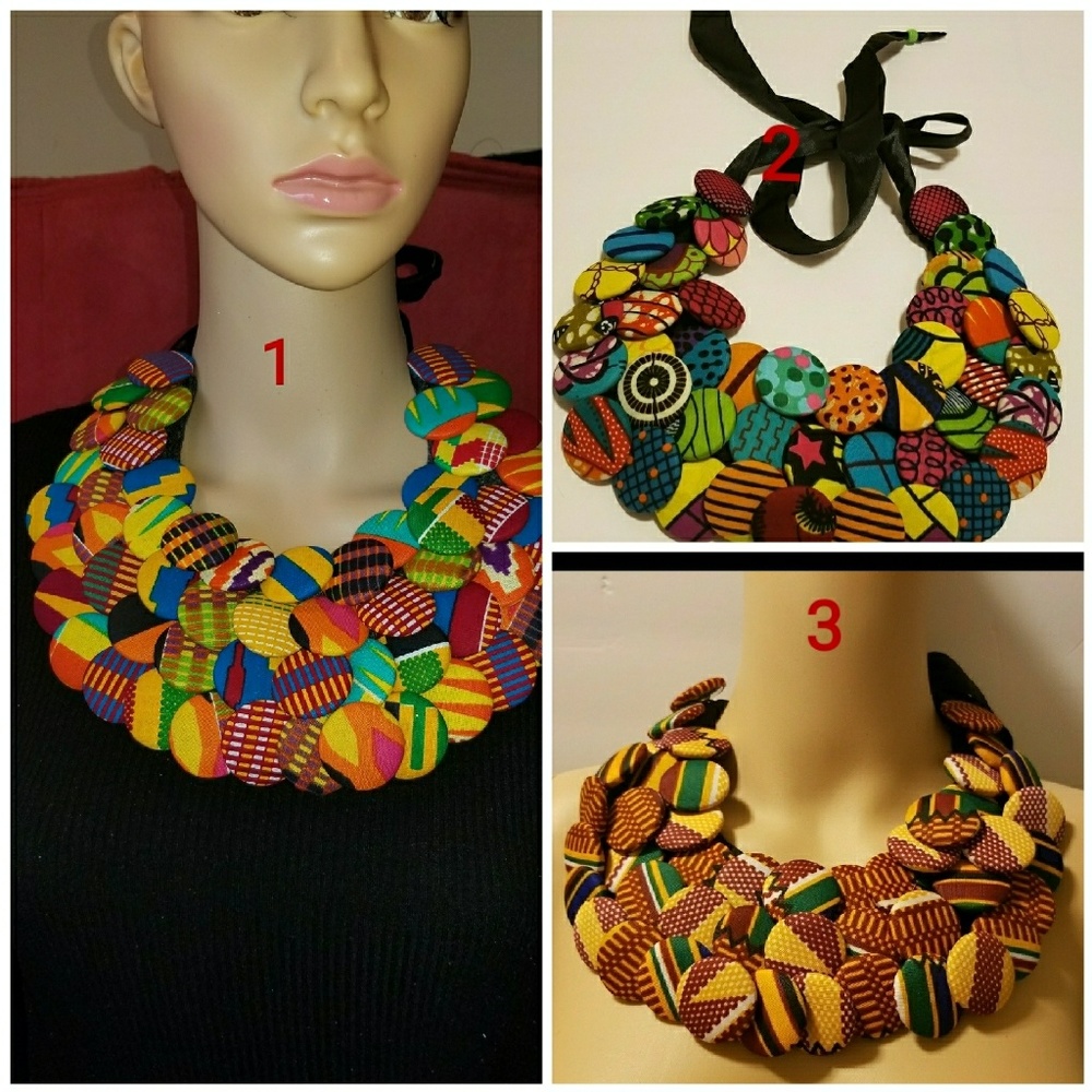 Beautiful Ankara Button Necklace NWOT